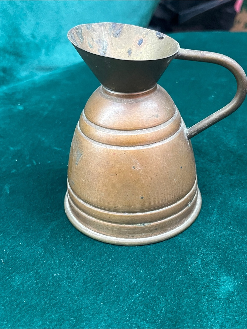 Antique Copper-Tone Ridged Pitcher with Handle